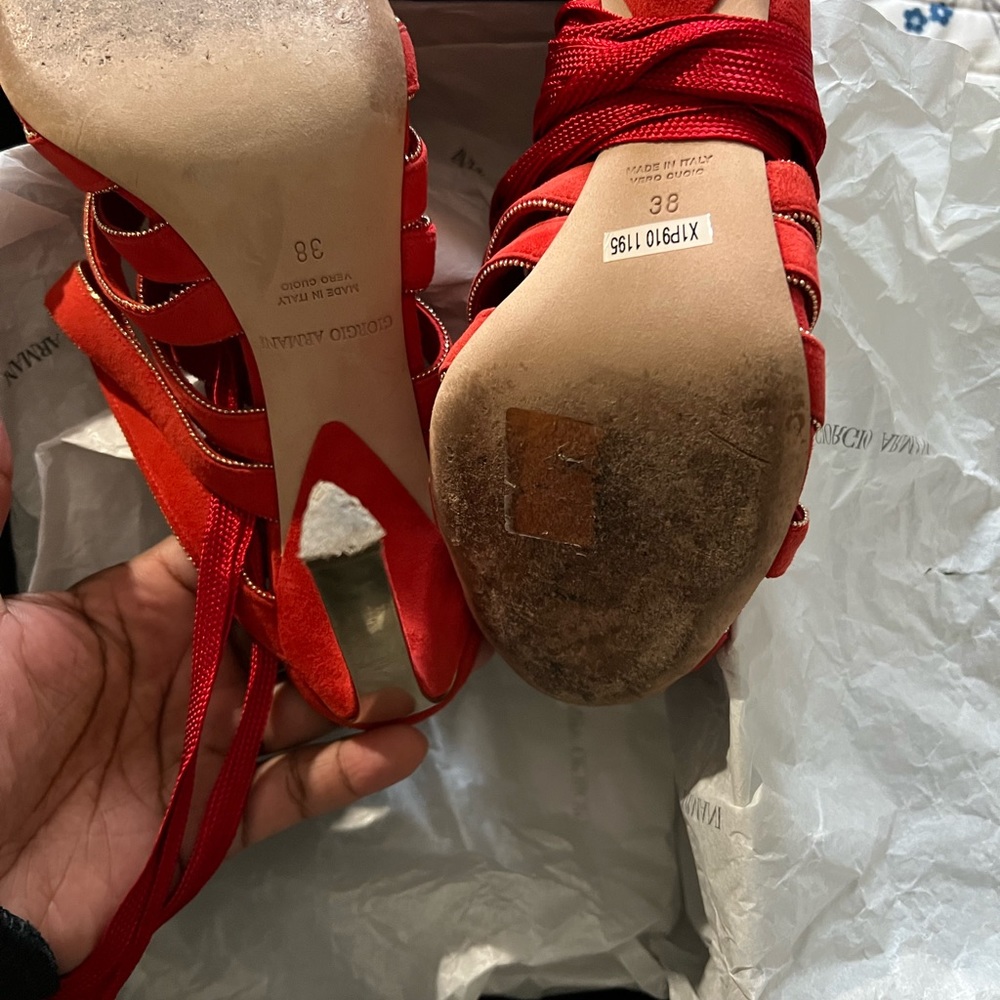 GIORGIO ARMANI Red Sandals w Heel & Braided Laces - Picture 12 of 13